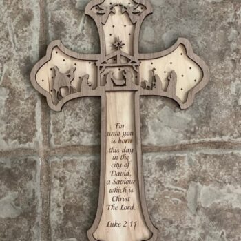 Intra απο ξύλο plywood 3mm-4mm πάχος - Χριστουγεννιάτικο στολίδι σταυρού της Γέννησης Δίασταση 10x10 cm Intraeaxys-zo98y5x1 - Image 1
