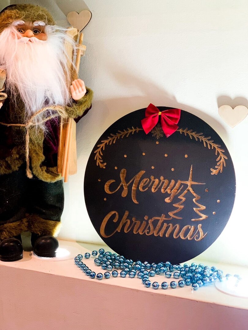 Intra απο ξύλο plywood 3mm-4mm πάχος - Χριστουγεννιάτικη πινακίδα πόρτας Διακόσμηση Καλά Χριστούγεννα Δίασταση 30x30 cm Intraeaxys-voq2gejo