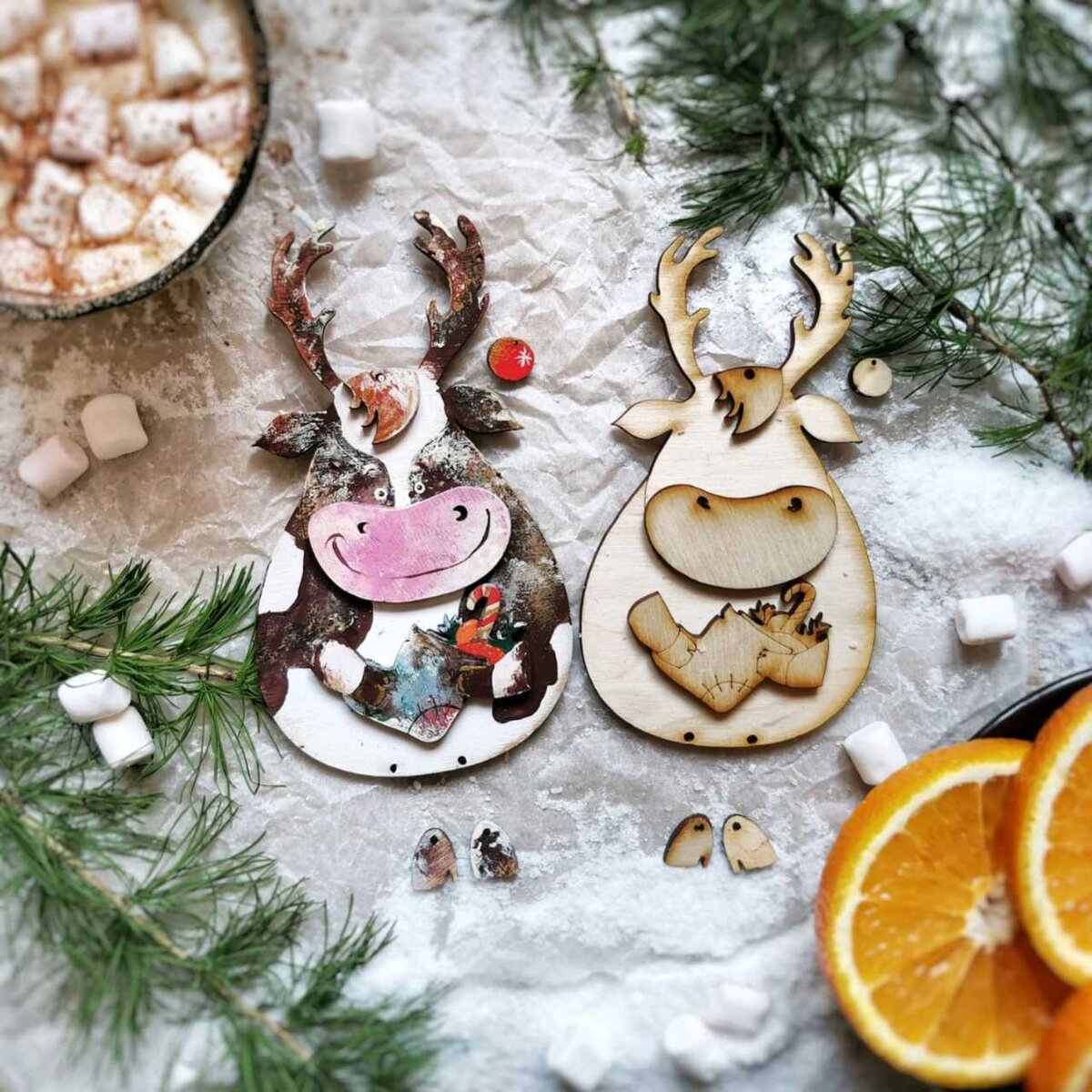 Intra απο ξύλο plywood 3mm-4mm πάχος - Χριστουγεννιάτικη διακόσμηση ελαφιών Δίασταση 30x30 cm Intraeaxys-eoxlmlxo