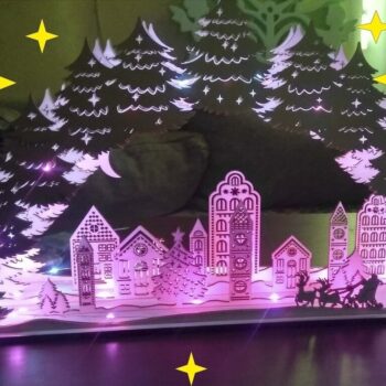 Intra απο ξύλο plywood 3mm-4mm πάχος - Χριστουγεννιάτικο Φωτιστικό Νύχτας Χριστουγεννιάτικο Χωριό Φωτιστικό Δίασταση 30x30 cm Intraeaxys-r7vmjvl7 - Image 1