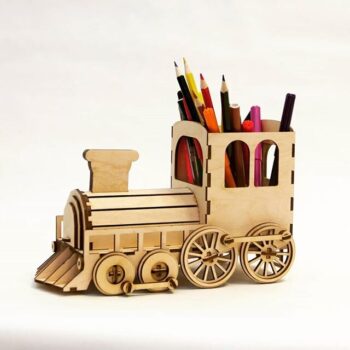 Intra απο ξύλο plywood 3mm-4mm πάχος - Steam Locomotive Pen Organizer με Κουμπαρά Δίασταση 30x30 cm Intraeaxys-yon05ek7 - Image 1