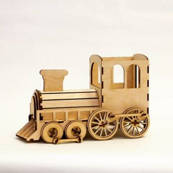 Intra απο ξύλο plywood 3mm-4mm πάχος - Steam Locomotive Pen Organizer με Κουμπαρά Δίασταση 30x30 cm Intraeaxys-yon05ek7 - Image 3