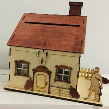 Intra απο ξύλο plywood 3mm-4mm πάχος - Ταμιευτήριο κερμάτων Τράπεζας Piggy Bank House Δίασταση 40x50 cm Intraeaxys-yon0zv27 - Image 1