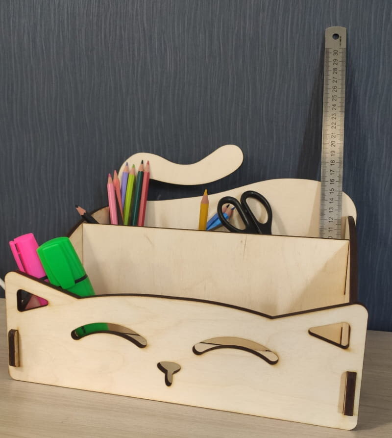 Intra απο ξύλο plywood 3mm-4mm πάχος - Cute Cat Shape Desk Organizer για παιδιά Δίασταση 30x30 cm Intraeaxys-p7ymvj27