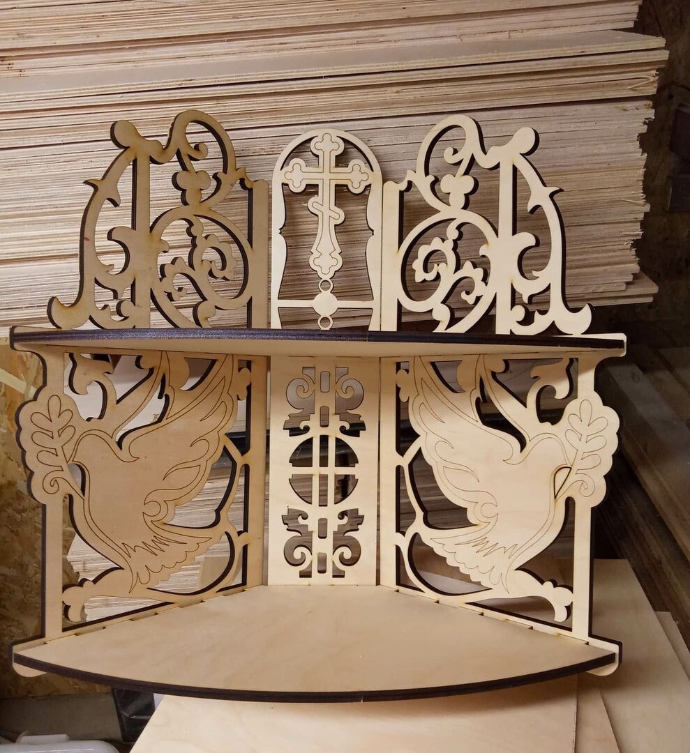 Intra απο ξύλο plywood 3mm-4mm πάχος - Γωνιακό ράφι για εικονοστάσι Δίασταση 30x30 cm Intraeaxys-zo9ykqw7