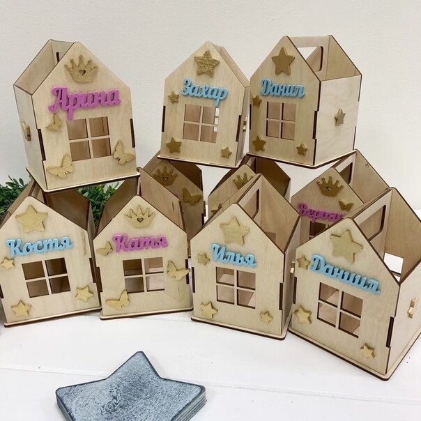 Intra απο ξύλο plywood 3mm-4mm πάχος - Θήκη για στυλό Cute House Desk Organizer Δίασταση 40x50 cm Intraeaxys-r1z2k5w1