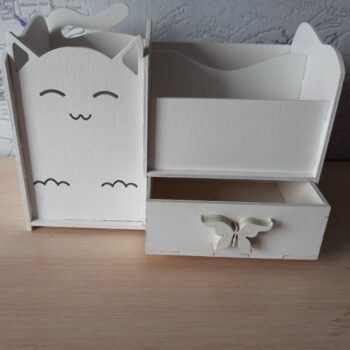 Intra απο ξύλο plywood 3mm-4mm πάχος - Μολυβοθήκη Cat Organizer γραφείου με συρτάρι Δίασταση 30x30 cm Intraeaxys-lopqg9x7 - Image 1