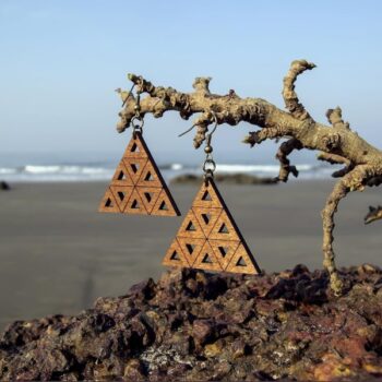 Intra απο ξύλο plywood 3mm-4mm πάχος - Ξύλινα σκουλαρίκια Sierpinski Triangle Fractal Δίασταση 3x3 cm Intraeaxys-p7yrm05o - Image 1