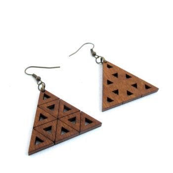 Intra απο ξύλο plywood 3mm-4mm πάχος - Ξύλινα σκουλαρίκια Sierpinski Triangle Fractal Δίασταση 3x3 cm Intraeaxys-p7yrm05o - Image 4