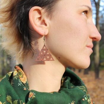 Intra απο ξύλο plywood 3mm-4mm πάχος - Ξύλινα σκουλαρίκια Sierpinski Triangle Fractal Δίασταση 3x3 cm Intraeaxys-p7yrm05o - Image 5