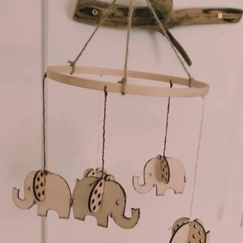 Intra απο ξύλο plywood 3mm-4mm πάχος - Elephant Baby Mobile Δίασταση 30x30 cm Intraeaxys-voqdlm61 - Image 1