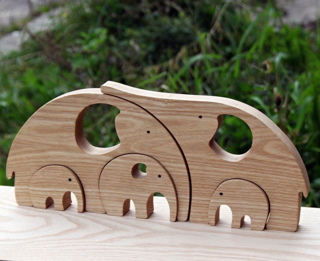 Intra απο ξύλο plywood 3mm-4mm πάχος - Χαριτωμένη οικογένεια ελεφάντων Δίασταση 30x30 cm Intraeaxys-6o3ye3q7