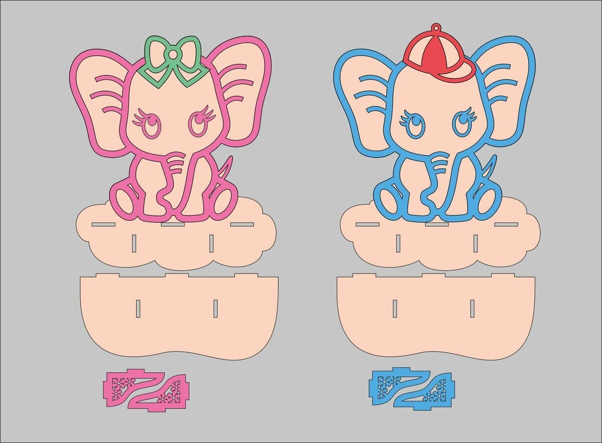 Intra απο ξύλο plywood 3mm-4mm πάχος - Ξύλινο ράφι Baby Elephants Δίασταση 30x30 cm Intraeaxys-p7ymd357