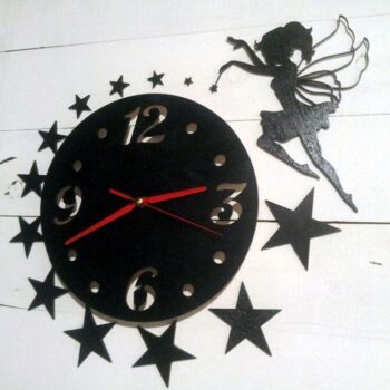 Intra απο ξύλο plywood 3mm-4mm πάχος - Ρολόι τοίχου με νεράιδα Δίασταση 30x30 cm Intraeaxys-67wlqyl1 - Image 1