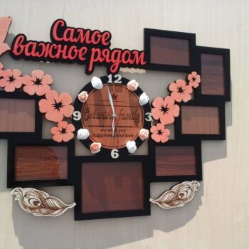 Intra απο ξύλο plywood 3mm-4mm πάχος - Οικογενειακή κορνίζα με ρολόι Δίασταση 30x30 cm Intraeaxys-eo208xm7 - Image 1