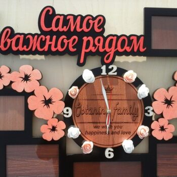 Intra απο ξύλο plywood 3mm-4mm πάχος - Οικογενειακή κορνίζα με ρολόι Δίασταση 30x30 cm Intraeaxys-eo208xm7 - Image 3