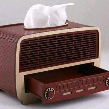 Intra απο ξύλο plywood 3mm-4mm πάχος - Vintage Radio Tissue Box Θήκη χαρτοπετσέτας Δίασταση 30x30 cm Intraeaxys-pok3gqk7 - Image 1