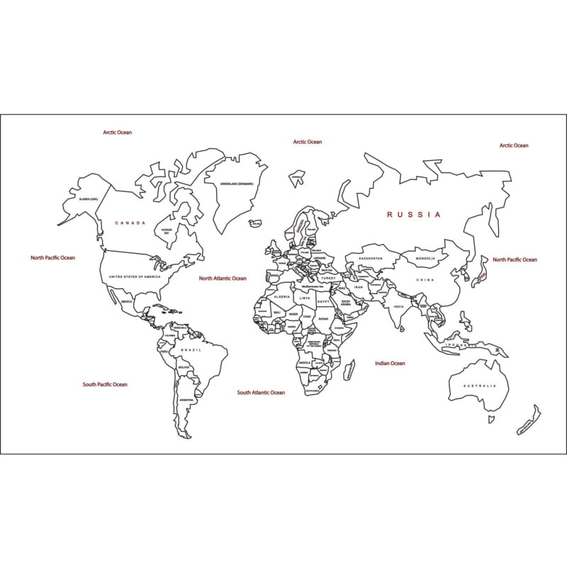 Intra απο ξύλο plywood 3mm-4mm πάχος - Χάρτης του κόσμου με ονόματα χωρών Δίασταση 30x30 cm Intraeaxys-yon0k427
