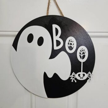 Intra απο ξύλο plywood 3mm-4mm πάχος - Κρεμάστρα πόρτας Halloween Boo Ghost Δίασταση 30x30 cm Intraeaxys-51ry8j3o - Image 3