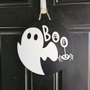 Intra απο ξύλο plywood 3mm-4mm πάχος - Κρεμάστρα πόρτας Halloween Boo Ghost Δίασταση 30x30 cm Intraeaxys-51ry8j3o - Image 4