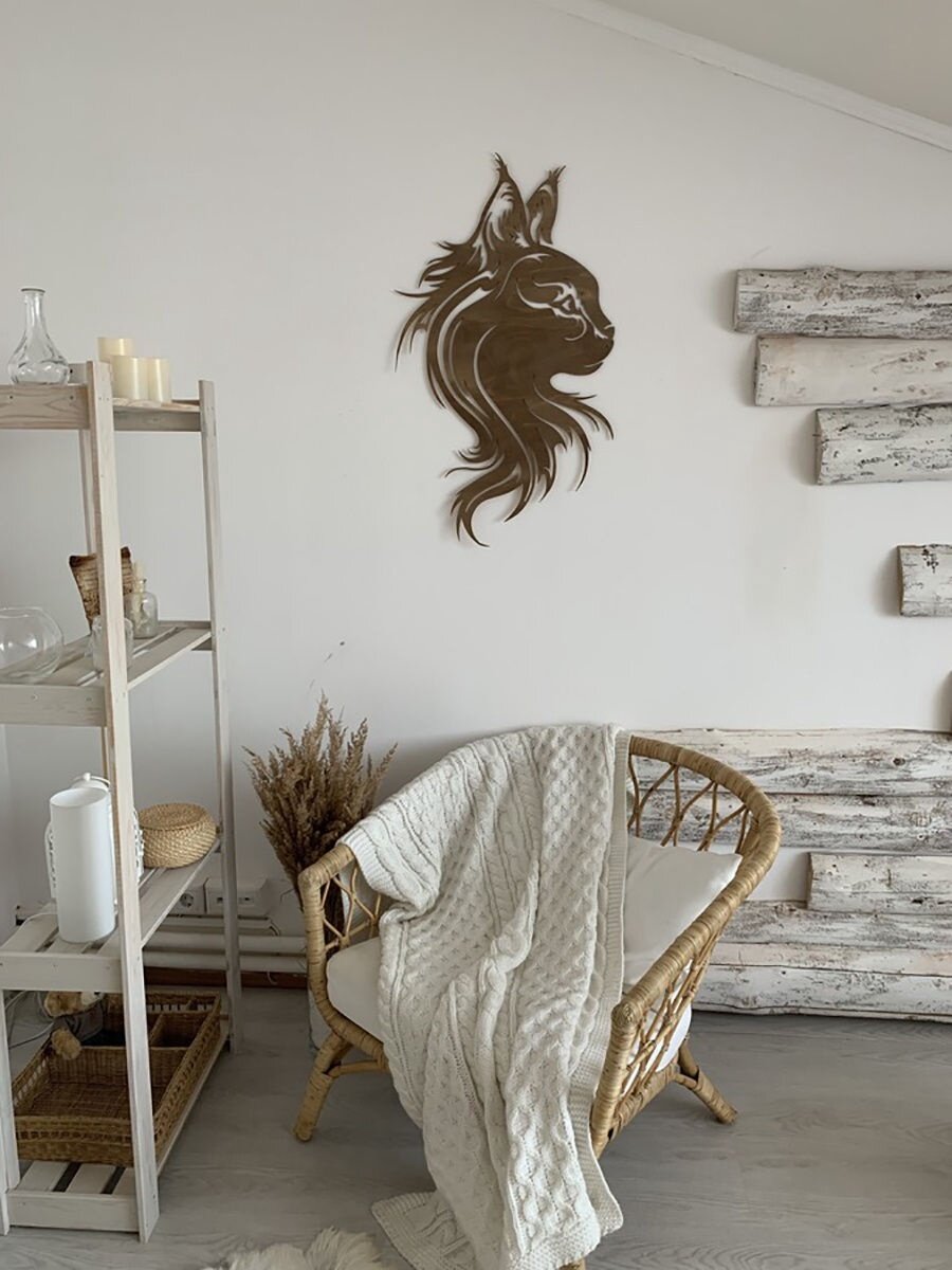 Intra απο ξύλο plywood 3mm-4mm πάχος - Διακόσμηση τοίχου γάτα Lynx Wall Art Δίασταση 30x30 cm Intraeaxys-qommqjpo