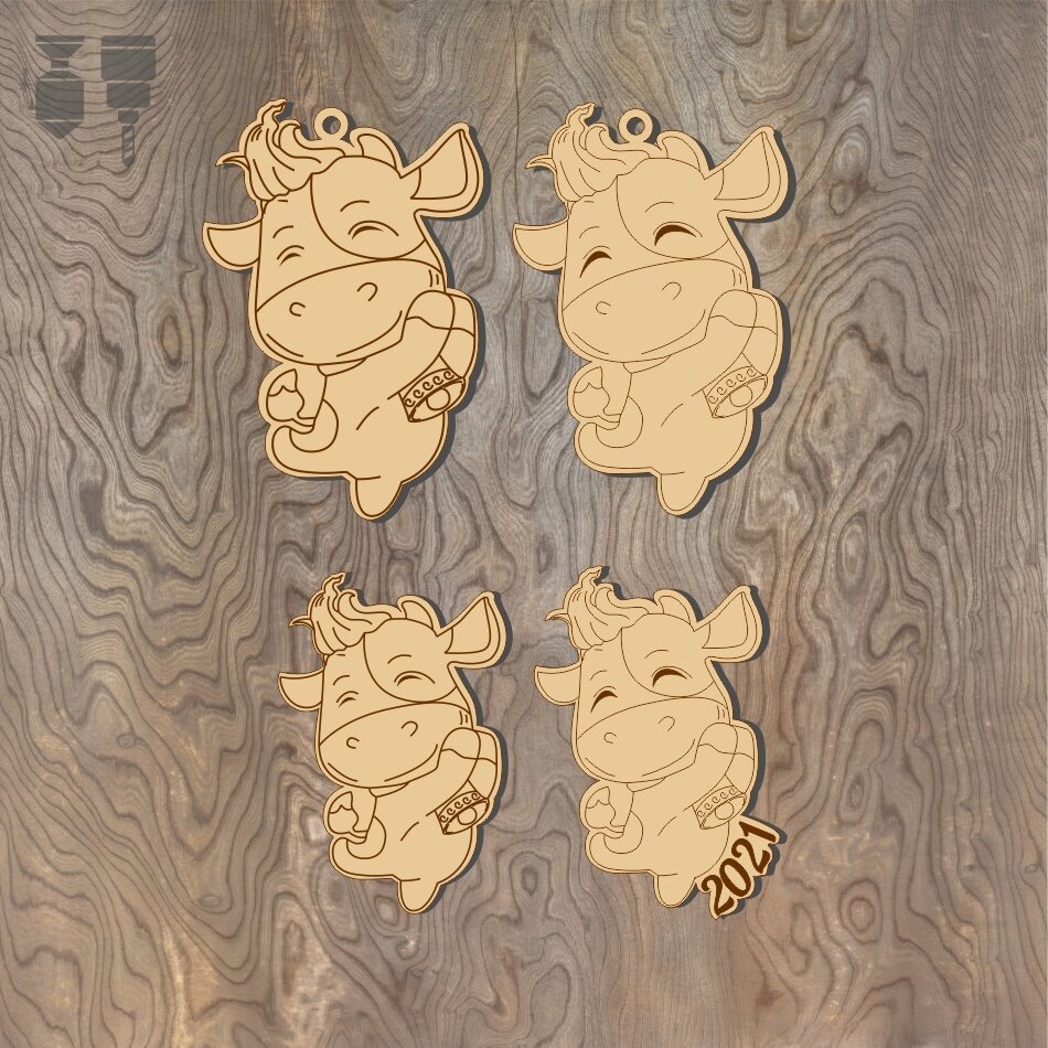 Intra απο ξύλο plywood 3mm-4mm πάχος - Χαράξτε το Πρωτοχρονιάτικο στολίδι ταύρου Δίασταση 10x10 cm Intraeaxys-joedz361