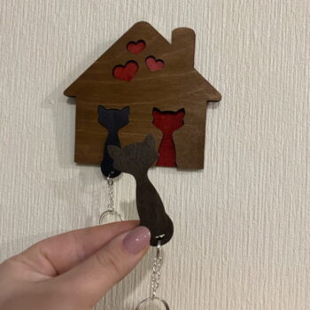 Intra απο ξύλο plywood 3mm-4mm πάχος - Μπρελόκ γάτας Δίασταση 5x5 cm Intraeaxys-voq2g4qo - Image 3