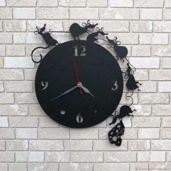 Intra απο ξύλο plywood 3mm-4mm πάχος - Χαριτωμένο ρολόι τοίχου με ποντίκι και τυρί Δίασταση 30x30 cm Intraeaxys-eo206lq7 - Image 1