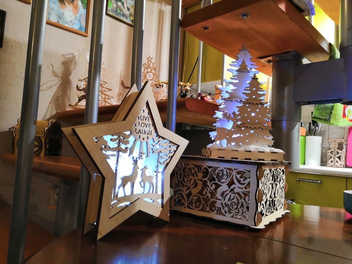 Intra απο ξύλο plywood 3mm-4mm πάχος - Πρότυπο λαμπτήρα σχήματος αστεριού νύχτας Δίασταση 30x30 cm Intraeaxys-6o3y0pr7