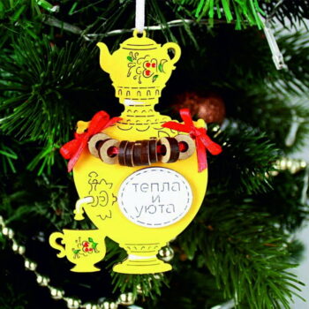 Intra απο ξύλο plywood 3mm-4mm πάχος - Χριστουγεννιάτικο στολίδι Samovar με Bagels Δίασταση 10x10 cm Intraeaxys-eoxlnz4o - Image 1