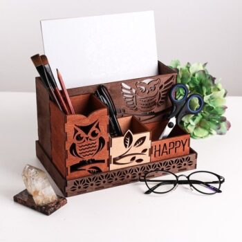 Intra απο ξύλο plywood 3mm-4mm πάχος - Owls Desktop Organizer Δίασταση 30x30 cm Intraeaxys-e1gkexvo - Image 1