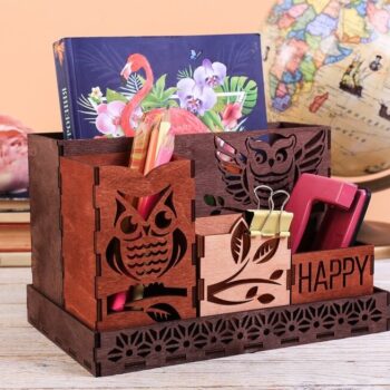 Intra απο ξύλο plywood 3mm-4mm πάχος - Owls Desktop Organizer Δίασταση 30x30 cm Intraeaxys-e1gkexvo - Image 3