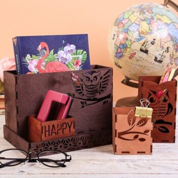 Intra απο ξύλο plywood 3mm-4mm πάχος - Owls Desktop Organizer Δίασταση 30x30 cm Intraeaxys-e1gkexvo - Image 4