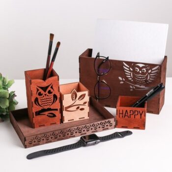 Intra απο ξύλο plywood 3mm-4mm πάχος - Owls Desktop Organizer Δίασταση 30x30 cm Intraeaxys-e1gkexvo - Image 5