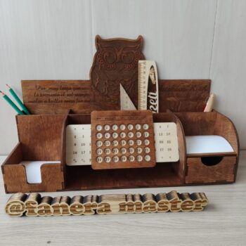 Intra απο ξύλο plywood 3mm-4mm πάχος - Owl Desk Organizer με μολυβοθήκη σημειώσεων ημερολογίου Δίασταση 30x30 cm Intraeaxys-51rrv6d1 - Image 1
