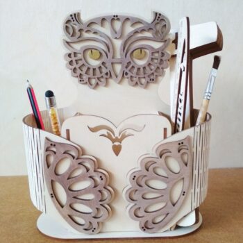 Intra απο ξύλο plywood 3mm-4mm πάχος - Owl Shape Desk Organizer Μαρκαδόρος Δίασταση 30x30 cm Intraeaxys-ro6yz8q7 - Image 1