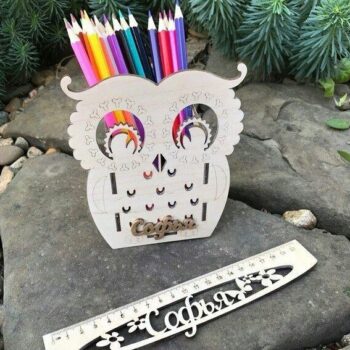 Intra απο ξύλο plywood 3mm-4mm πάχος - Owl Desk Organizer Μολυβοθήκη Δίασταση 30x30 cm Intraeaxys-poke39oj - Image 1