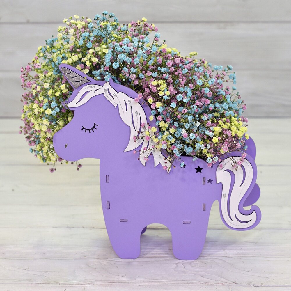 Intra απο ξύλο plywood 3mm-4mm πάχος - Unicorn Flower Pot Planter Unicorn Gifts Δίασταση 30x30 cm Intraeaxys-r7vmrx27
