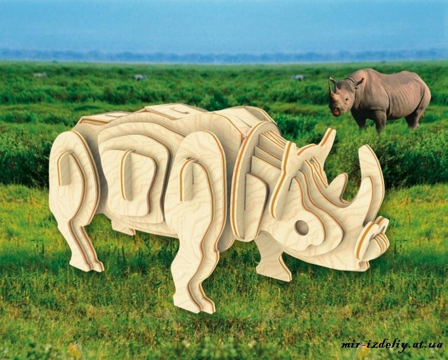 Intra απο ξύλο plywood 3mm-4mm πάχος - Σχέδια CNC 3D Puzzle Rhino Δίασταση 30x30 cm Intraeaxys-voqgyj12