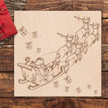 Intra απο ξύλο plywood 3mm-4mm πάχος - Χριστουγεννιάτικο θέμα με χαραγμένο λέιζερ Έλκηθρο με τάρανδο Άγιου Βασίλη Δίασταση 30x30 cm Intraeaxys-ro6yxr67 - Image 1