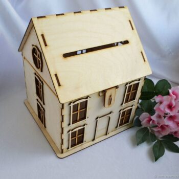 Intra απο ξύλο plywood 3mm-4mm πάχος - Κουτί για το γάμο σε σχήμα σπιτιού Δίασταση 30x30 cm Intraeaxys-075ynk0o - Image 1