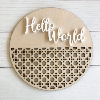 Intra απο ξύλο plywood 3mm-4mm πάχος - Πλακέτα Rattan Hello World Δίασταση 30x30 cm Intraeaxys-pokwmxko - Image 1