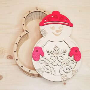 Intra απο ξύλο plywood 3mm-4mm πάχος - Χριστουγεννιάτικο κουτί δώρου Snowman Candy Box Δίασταση 30x30 cm Intraeaxys-pok3yyj7