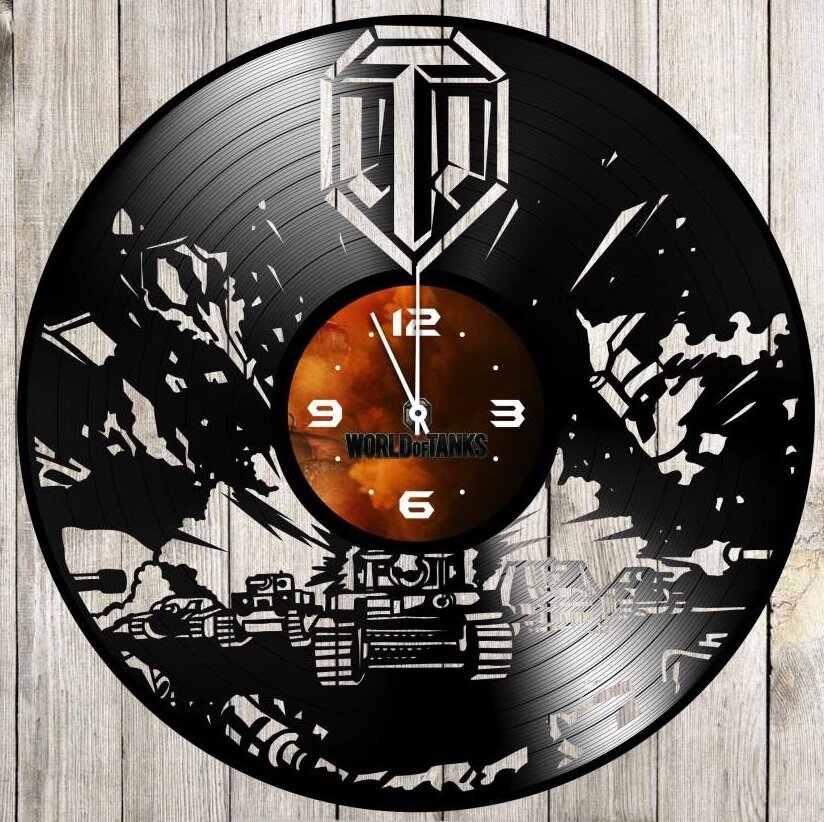 Intra απο ξύλο plywood 3mm-4mm πάχος - Ρολόι τοίχου με δίσκους βινυλίου World Of Tanks Δίασταση 30x30 cm Intraeaxys-zo9ywzr7