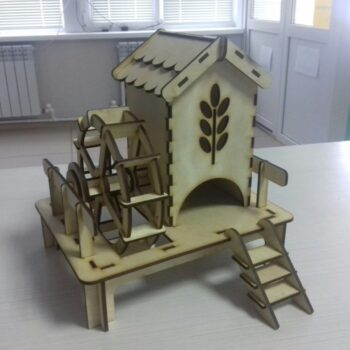 Intra απο ξύλο plywood 3mm-4mm πάχος - Νερόμυλος σε σχήμα τσαγιού Δίασταση 30x30 cm Intraeaxys-6o3ye837 - Image 1