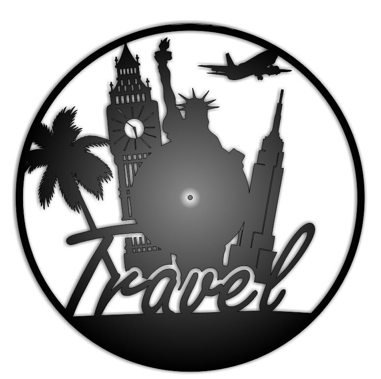 Intra απο ξύλο plywood 3mm-4mm πάχος - Ρολόι τοίχου World Travel Vinyl Record Δίασταση 30x30 cm Intraeaxys-eoxlwq4o