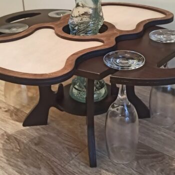 Intra απο ξύλο plywood 3mm-4mm πάχος - Τραπεζοθήκη κρασιού Wine Caddy Μονό Μπουκάλι 4 Ποτήρια Δίασταση 30x30 cm Intraeaxys-lopqv457 - Image 1