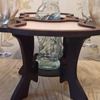 Intra απο ξύλο plywood 3mm-4mm πάχος - Τραπεζοθήκη κρασιού Wine Caddy Μονό Μπουκάλι 4 Ποτήρια Δίασταση 30x30 cm Intraeaxys-lopqv457 - Image 3