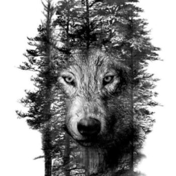 Intra απο ξύλο plywood 3mm-4mm πάχος - Αρχείο προτύπου BMP χάραξης λέιζερ Wolf in Trees Δίασταση 30x30 cm Intraeaxys-51rr4531 - Image 1
