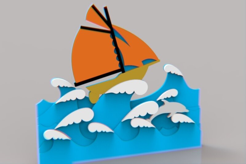 Intra απο ξύλο plywood 3mm-4mm πάχος - Ιστιοπλοϊκό Σχέδιο Πολυεπίπεδη Τέχνη Δίασταση 30x30 cm Intraeaxys-91jdqw41